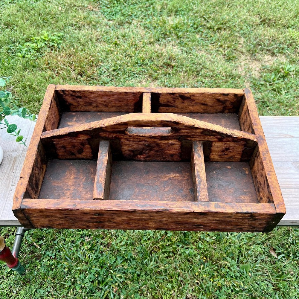Large Old Antique Primitive Wooden Carpenter Toolbox